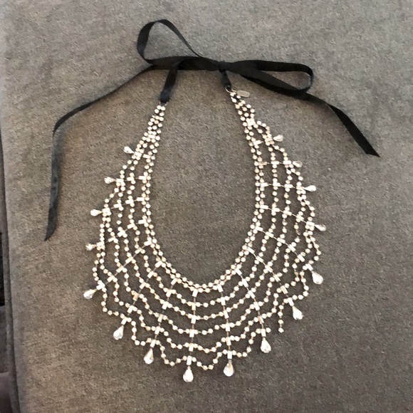 Rhinestone Bib Necklace with Black Ribbon - Picture 1 of 7